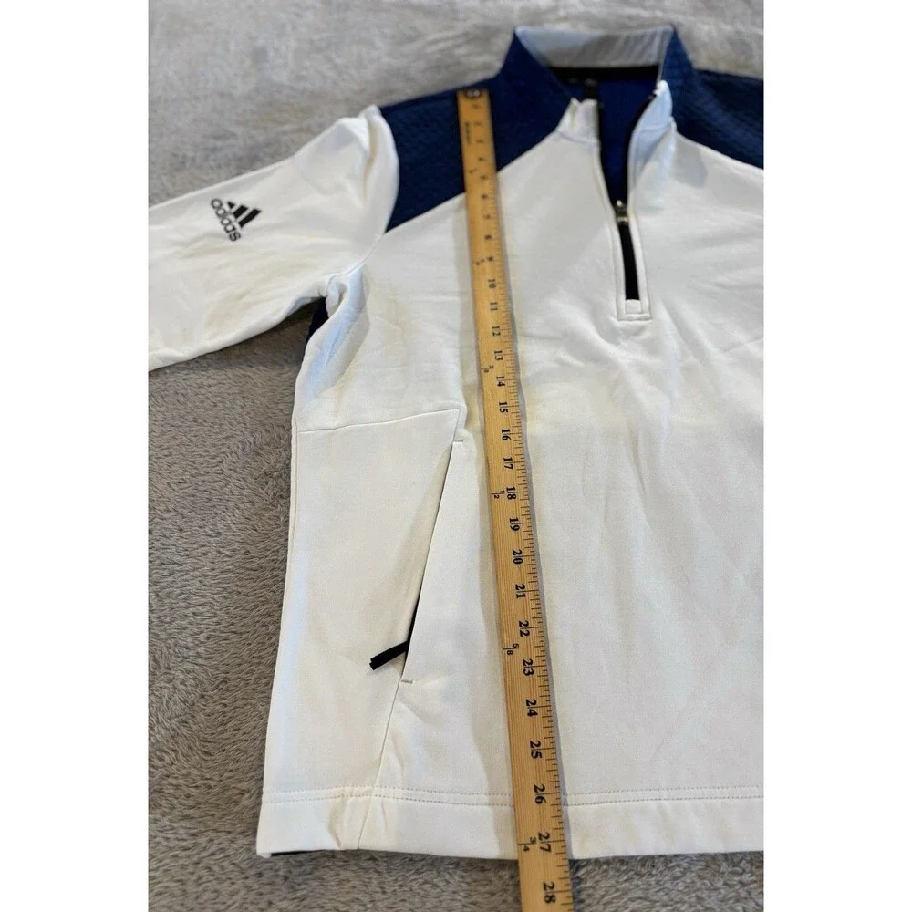 Adidas Mens L White Blue Cold Rdy Golf Fleece Lined 1/4 Zip Pullover
